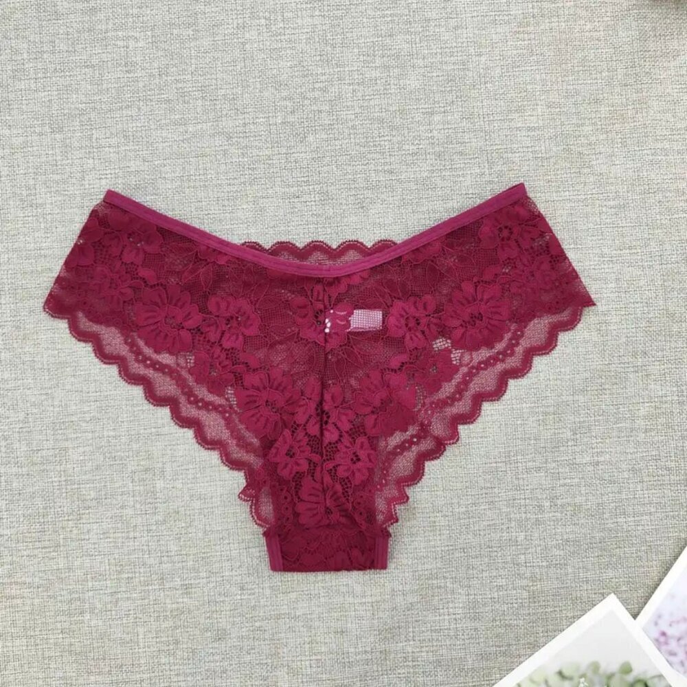 6 PAIR LACED FLORAL SEMI-SHEER LOW RISE BIKINI PANTIES SIZE 12 - Picture 4 of 6
